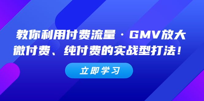 图片[1]-（5106期）教你利用付费流量·GMV放大，微付费、纯付费的实战型打法！