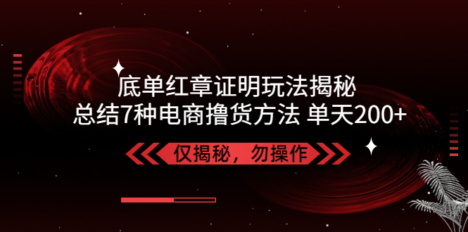 图片[1]-（5098期）独家底单红章证明揭秘 总结7种电商撸货方法 操作简单,单天200+【仅揭秘】