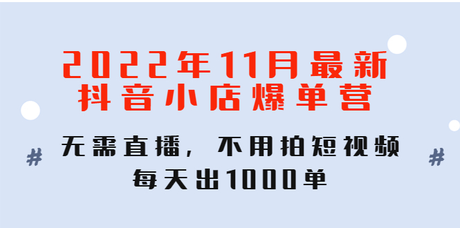 图片[1]-（4356期）2022年11月最新抖音小店爆单训练营：无需直播，不用拍短视频，每天出1000单