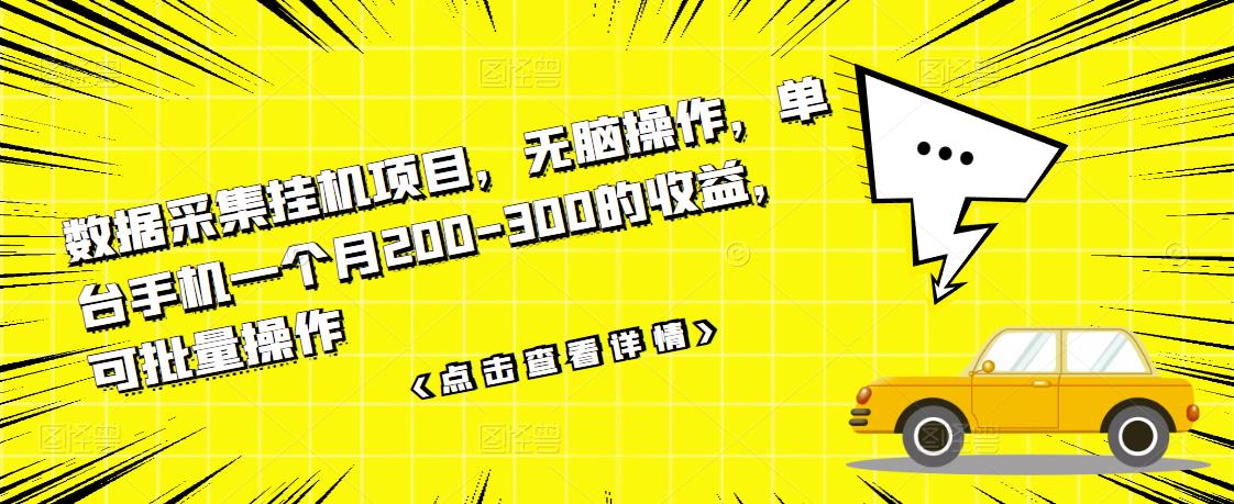 （3101期）数据采集挂机项目，无脑操作，单台手机一个月200-300的收益，可批量操作