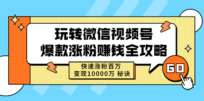 （2465期）玩转微信视频号爆款涨粉赚钱全攻略，快速涨粉百万 变现10000万 秘诀