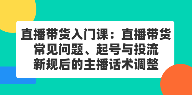 （2410期）直播带货入门课：直播带货常见问题、起号与投流、新规后的主播话术调整-逐风项目库