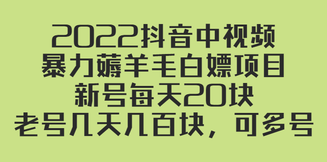 图片[1]-（2402期）2022抖音中视频暴力薅羊毛白嫖项目：新号每天20块，老号几天几百块，可多号
