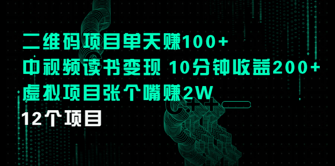 （2250期）二维码项目单天赚100+中视频读书变现 10分钟收益200+虚拟项目张个嘴赚2W-逐风项目库