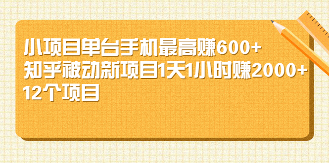 （2161期）小项目单台手机最高赚600+知乎被动新项目1天1小时赚2000+(12个项目)-逐风项目库