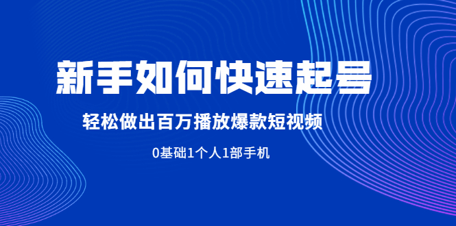 （1998期）新手如何快速起号,轻松做出百万播放爆款短视频，0基础1个人1部手机