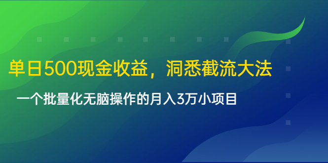 图片[1]-（1614期）单日500现金收益，洞悉截流大法，一个批量化无脑操作的月入3万小项目