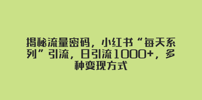 图片[1]-（8179期）揭秘流量密码，小红书“每天系列”引流，日引流1000+，多种变现方式