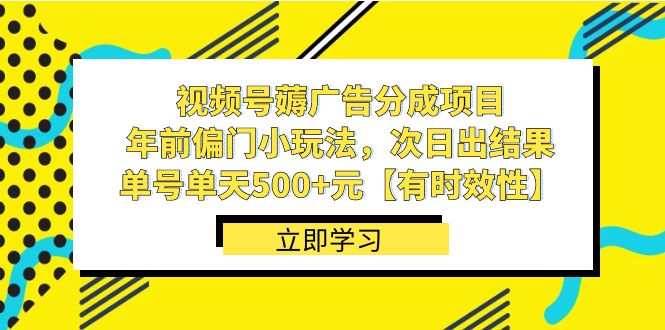 （8527期）视频号薅广告分成项目，年前偏门小玩法，次日出结果，单号单天500+元【...