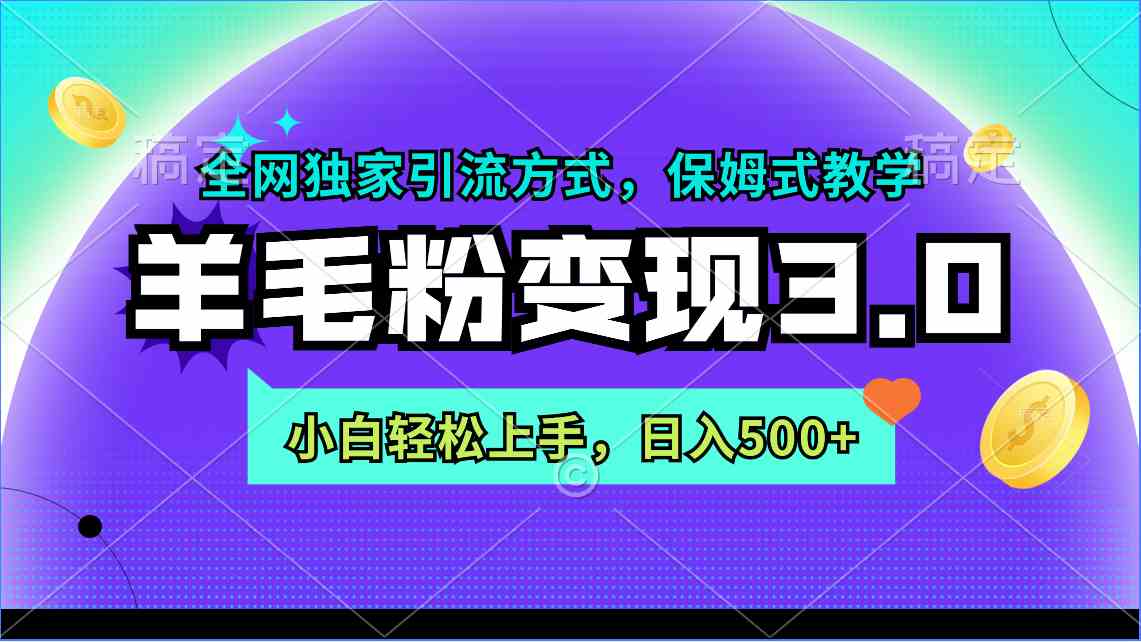 （9116期）羊毛粉变现3.0 全网独家引流方式，小白轻松上手，日入500+-逐风项目库