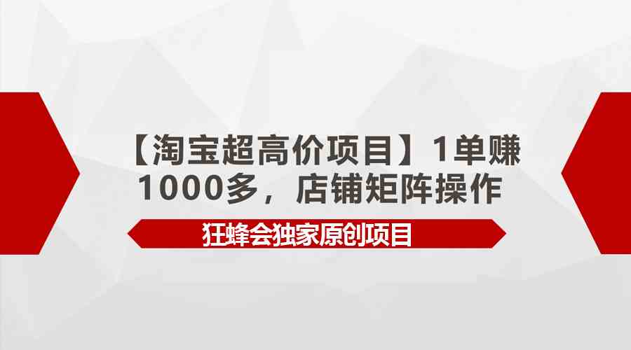 图片[1]-（9849期）【淘宝超高价项目】1单赚1000多，店铺矩阵操作