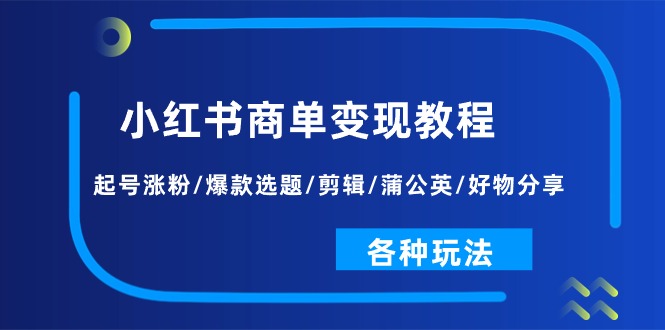 图片[1]-（11164期）小红书商单变现教程：起号涨粉/爆款选题/剪辑/蒲公英/好物分享/各种玩法