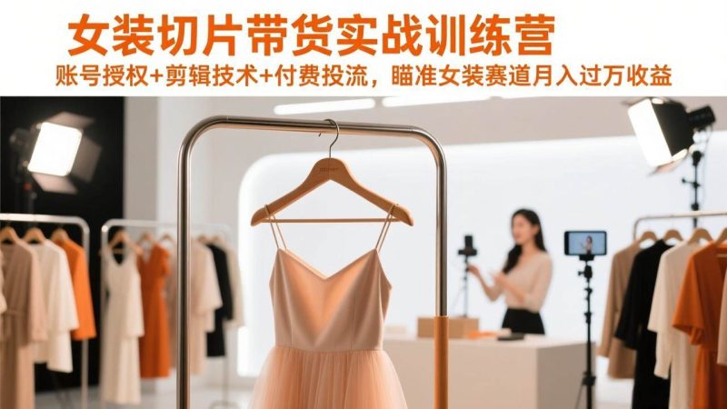 （17357期）女装切片带货实战训练营，账号授权+剪辑技术+付费投流，瞄准女装赛道月入过万收益-逐风项目库