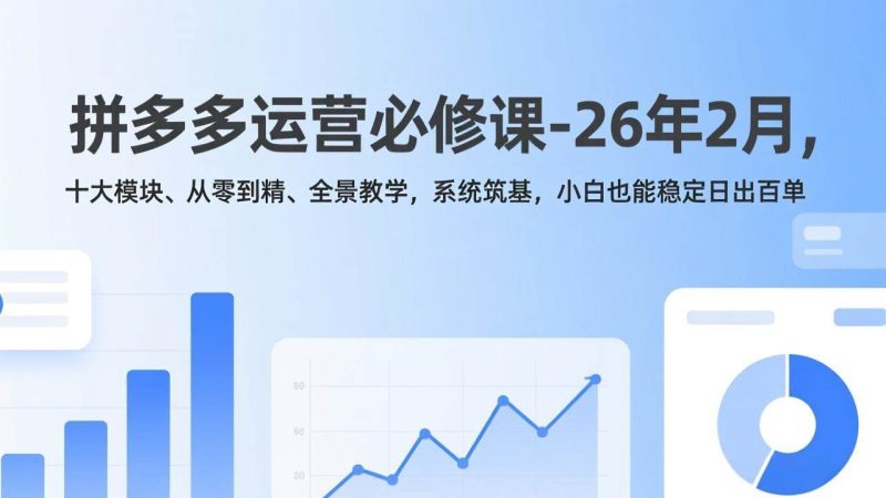 （17355期）拼多多运营必修课-26年2月，十大模块、从零到精、全景教学，系统筑基，小白也能稳定日出百单-逐风项目库