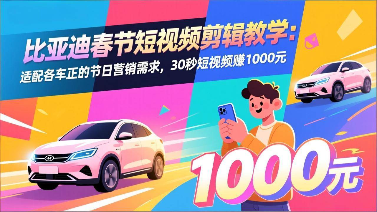 图片[1]-（17320期）比亚迪春节短视频剪辑教学：适配各车企的节日营销需求，30秒短视频赚1000元